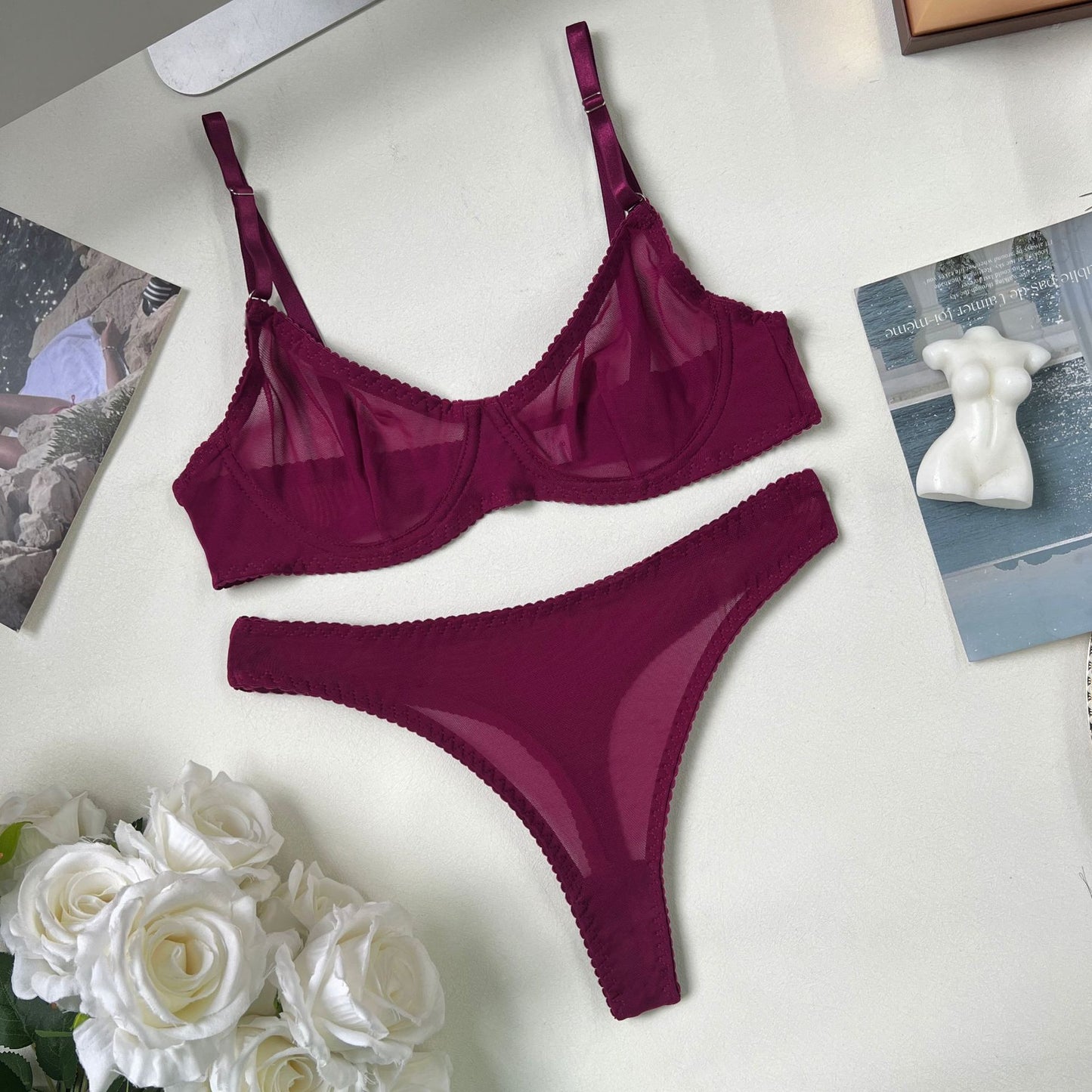 freedombeauty|Hot-selling lingerie sexy perspective 2-piece kit