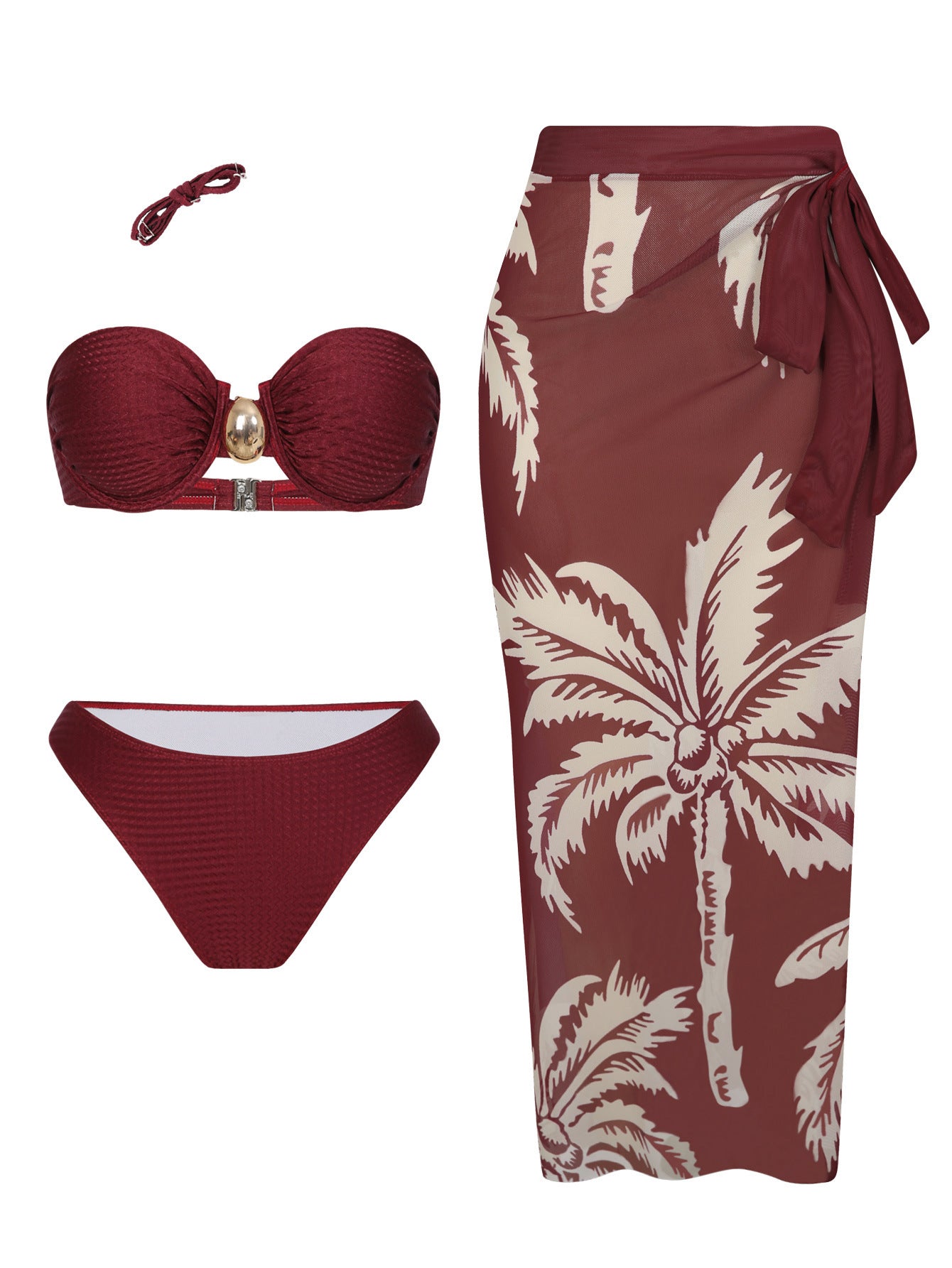 FREEDOMBEAUTY | New split swimsuit women's sexy suspenders tight bikini wrap skirt three-piece slim vacation swimsuit women
