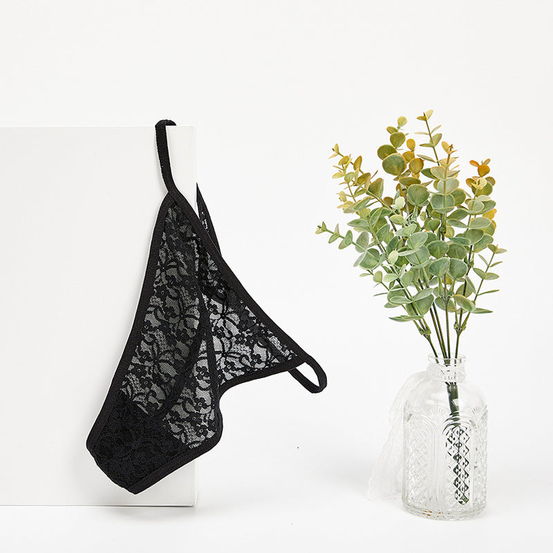 FREEDOMBEAUTY | European and American lace trousers women's transparent mesh yarn one thread t-pants sexy and sexy underwear foreign trade explosion source factory