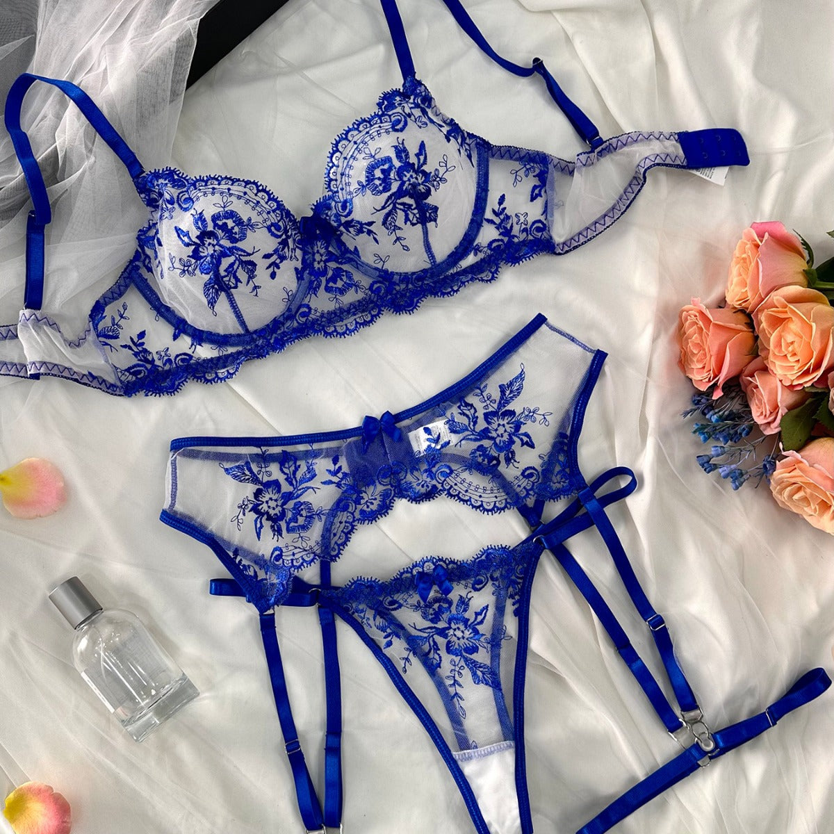 FREEDOMBEAUTY | Bra mesh embroidery perspective seduction comfortable close-fitting lingerie suit women