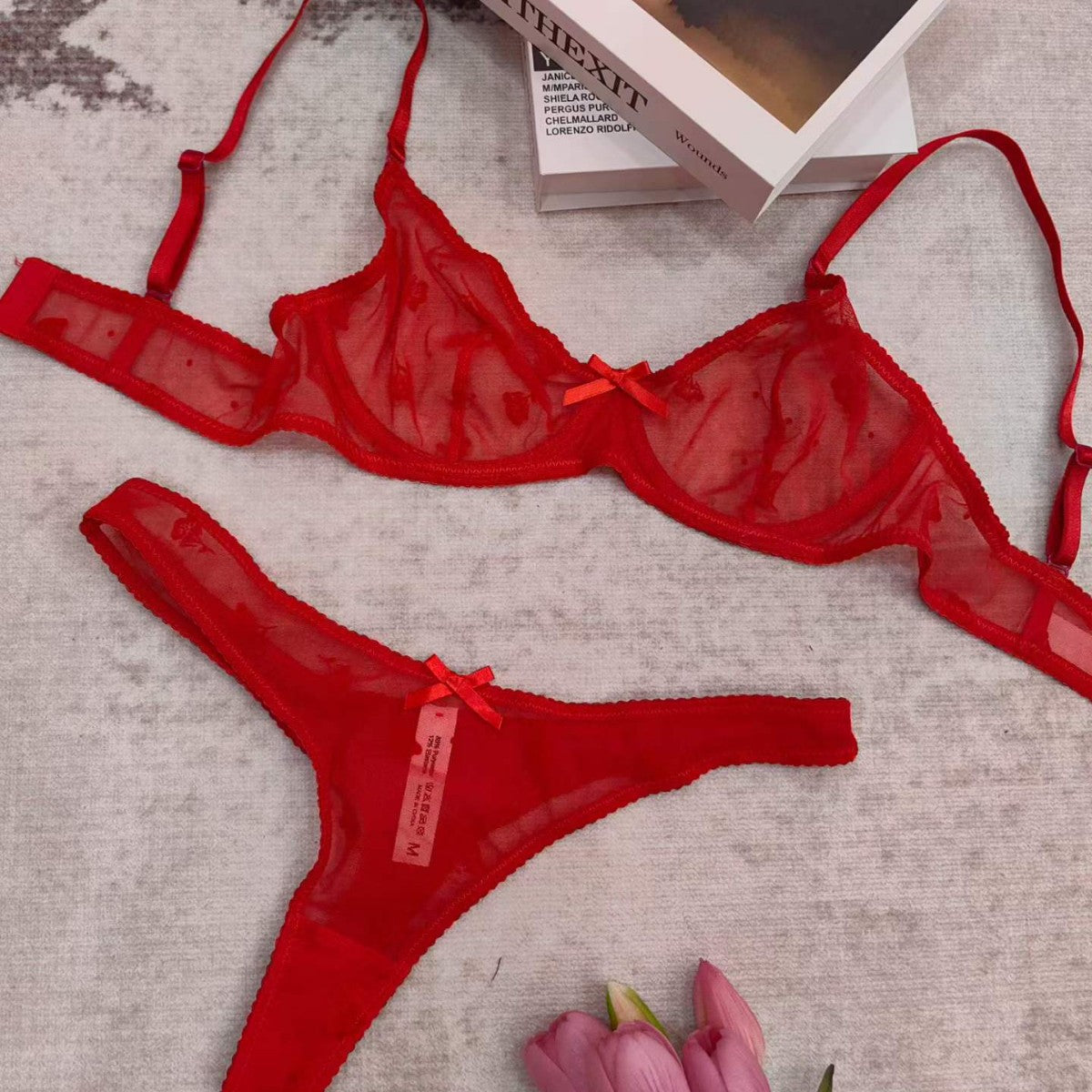 FREEDOMBEAUTY | Sexy lingerie thin flocking embroidered French underwear big breasts small gathering bra set Sexy Bra