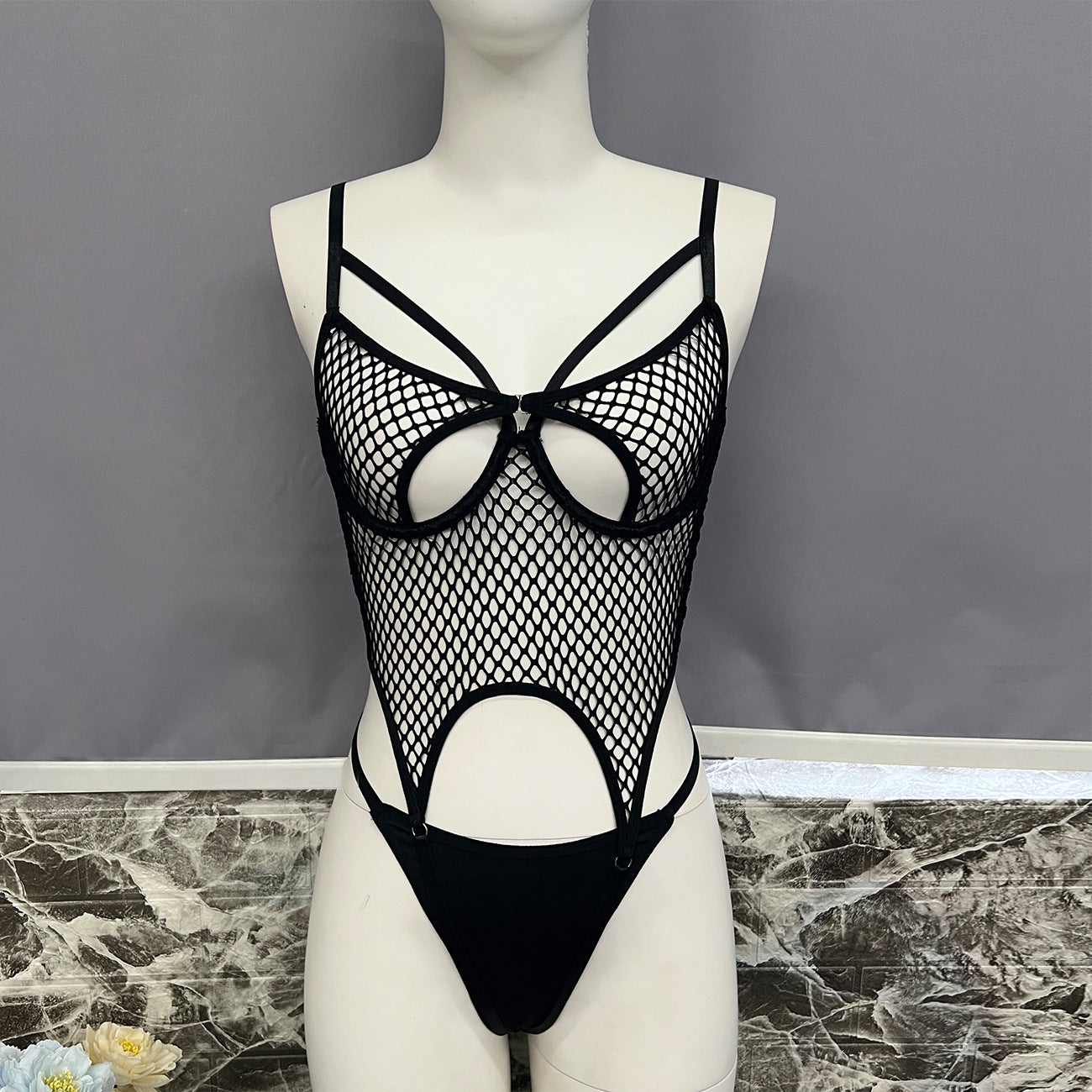 freedombeauty｜Sexy fishnet underwear bra ultra-thin net fishnet sex set perspective one-piece