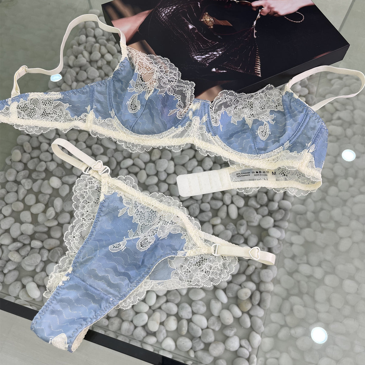 FREEDOMBEAUTY | Thin steel rim lace underwear French ultra-thin sexy big chest small bra gather bra set Sexy bra