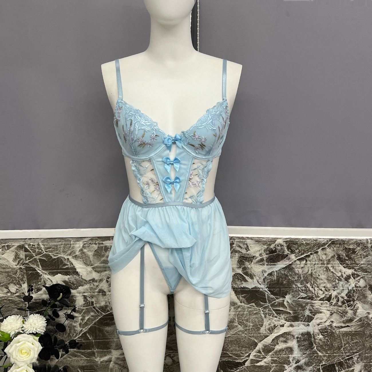 freedombeauty|Amazon explosive suit embroidered mesh skirt sexy bra manufacturer