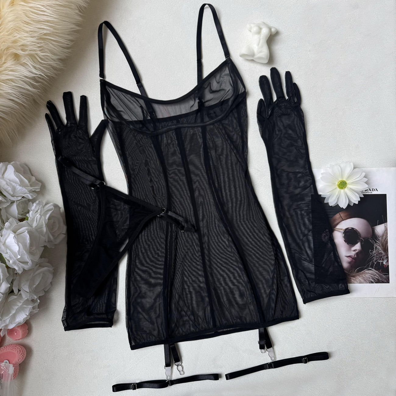 FREEDOMBEAUTY | DIER Russian new sexy seduction net cloth strap dress outside bra kit