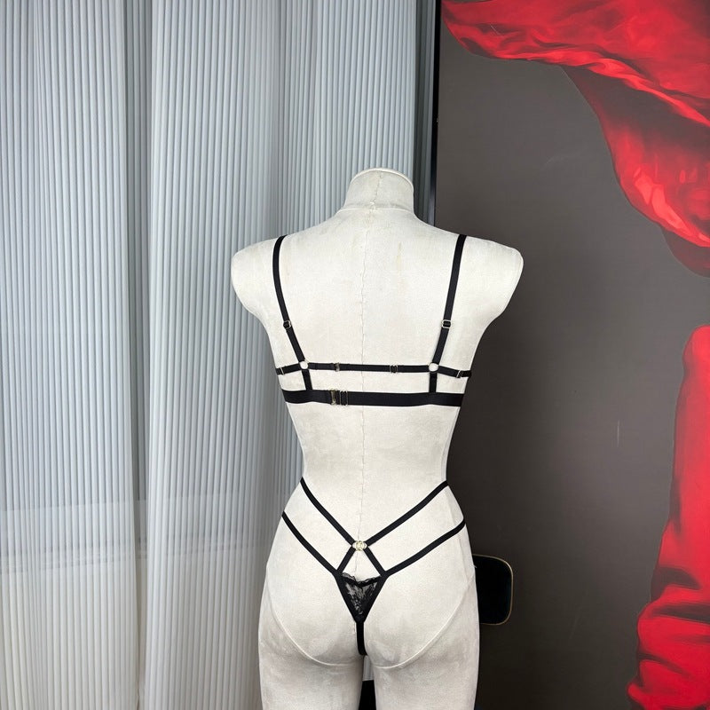 FREEDOMBEAUTY | FQ2872 Embroidery Triangle Cup Mesh Lined Neck Body Chain Low Waist T Pants Women's High Quality Underwear Cross-border Red