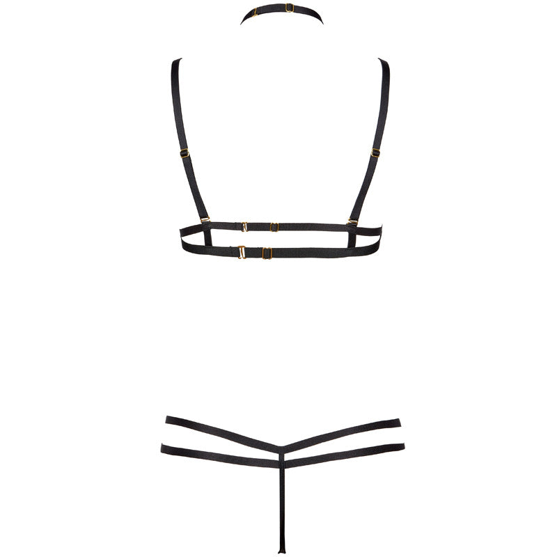 Freedombeauty | FQ2768 Design Sense Personality Lace Sex Underwear Removable Neck Gathering Bra Thong Garter Through