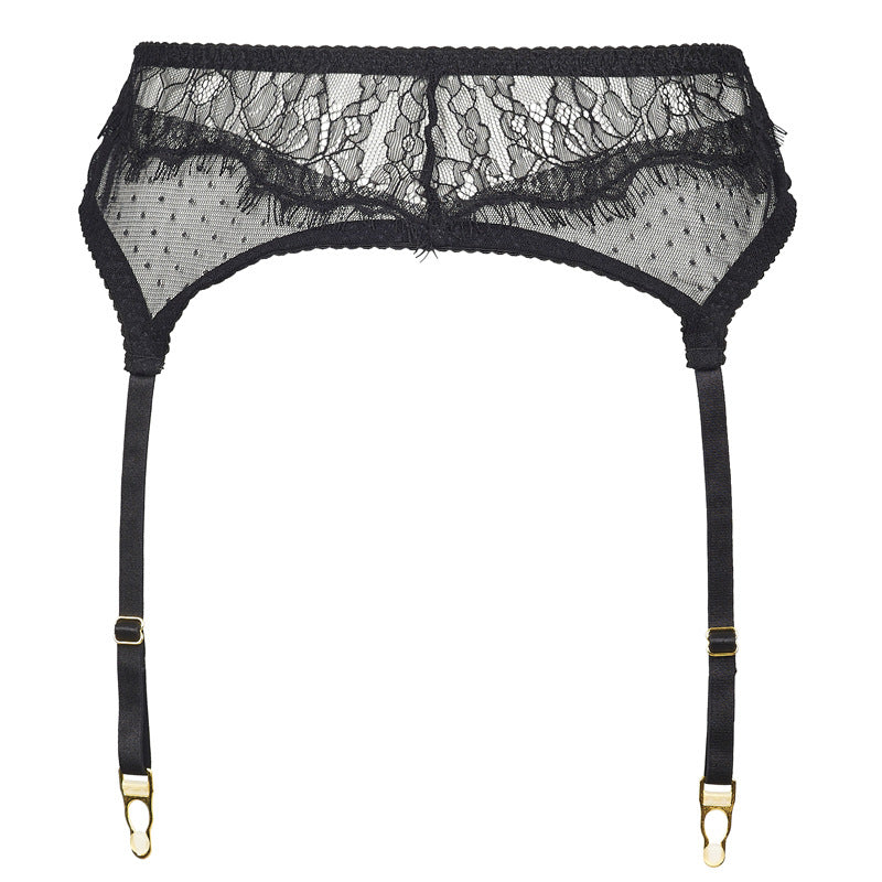 FREEDOMBEAUTY | FQ2946 eyelash lace steel tray ultra-thin polka dot mesh bra thong low waist sexy temptation set cross-border