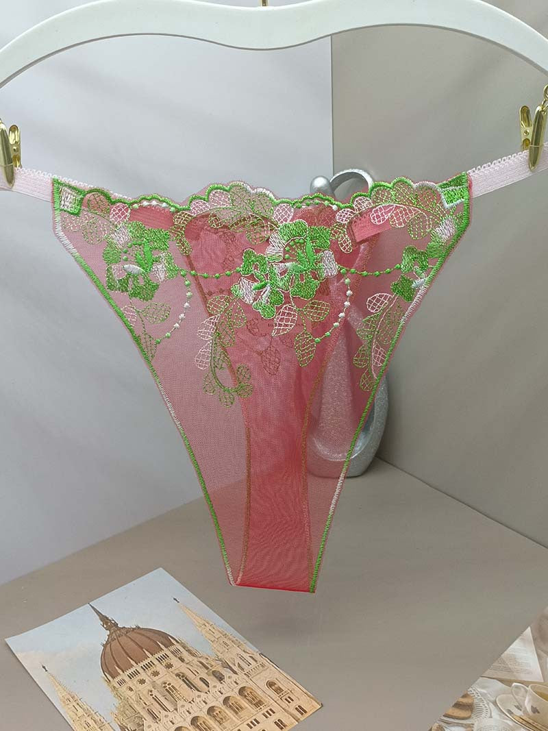 FREEDOMBEAUTY | Hollow lace sexy low waist temptation perspective sex thong transparent red mesh embroidery breathable cross-border