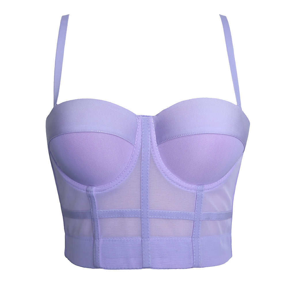 freedombeauty｜Elastic mesh underwear outer wear body sculpting yoga dance bra with chest pad Kaka beauty back sling vest DB594