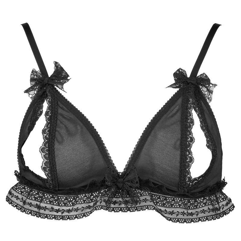 FREEDOMBEAUTY | FQ2940 Lace bow pleated edge three-point bra panties leg ring cat ears cute sex suit