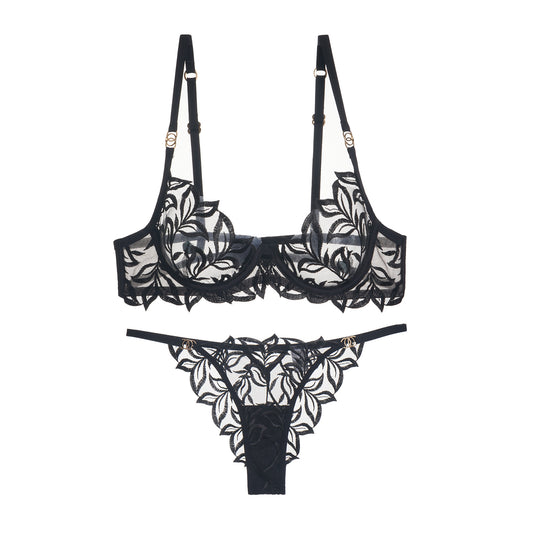 FREEDOMBEAUTY | Cross-border classic embroidered bras and underwear two sets women's underwear fishbone foreign trade special for Bra ultra-thin bras