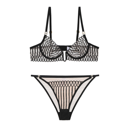 FREEDOMBEAUTY | Shellfish lace elegance temperament deep U steel rim natural shaping sexy French underwear bra panties French underwear