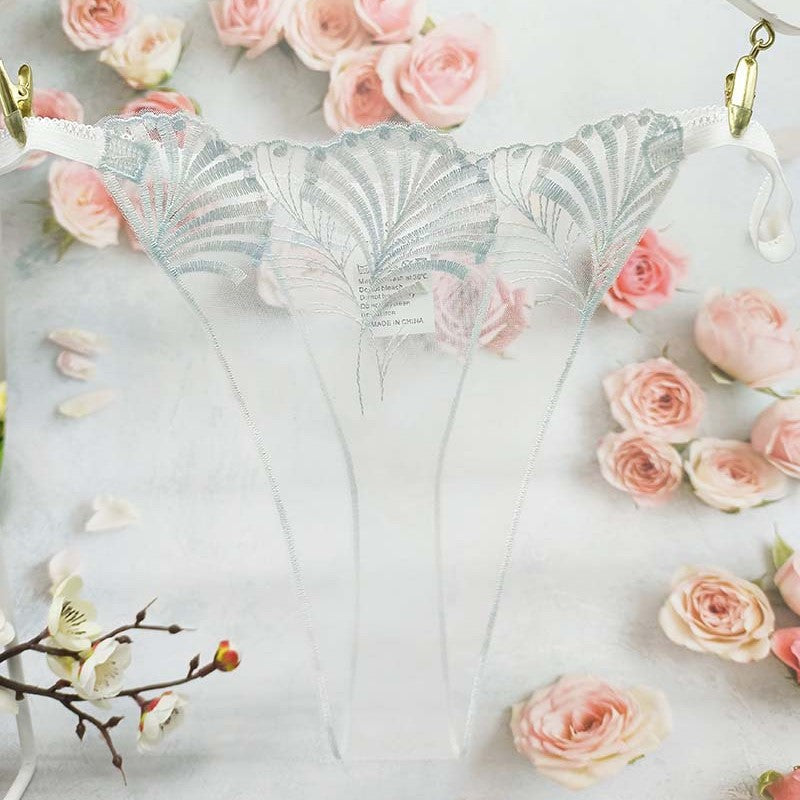 FREEDOMBEAUTY | Hollow-out embroidery perspective sexy new sex thong fan-shaped leaf pattern mesh embroidery cross-border