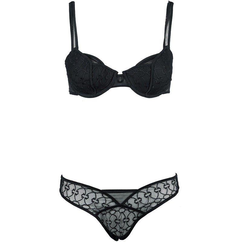 Freedombeauty | FQ2838 FQ2839 FQ1026 black embroidered steel rim thin cup cotton cup bra briefs low waist sexy