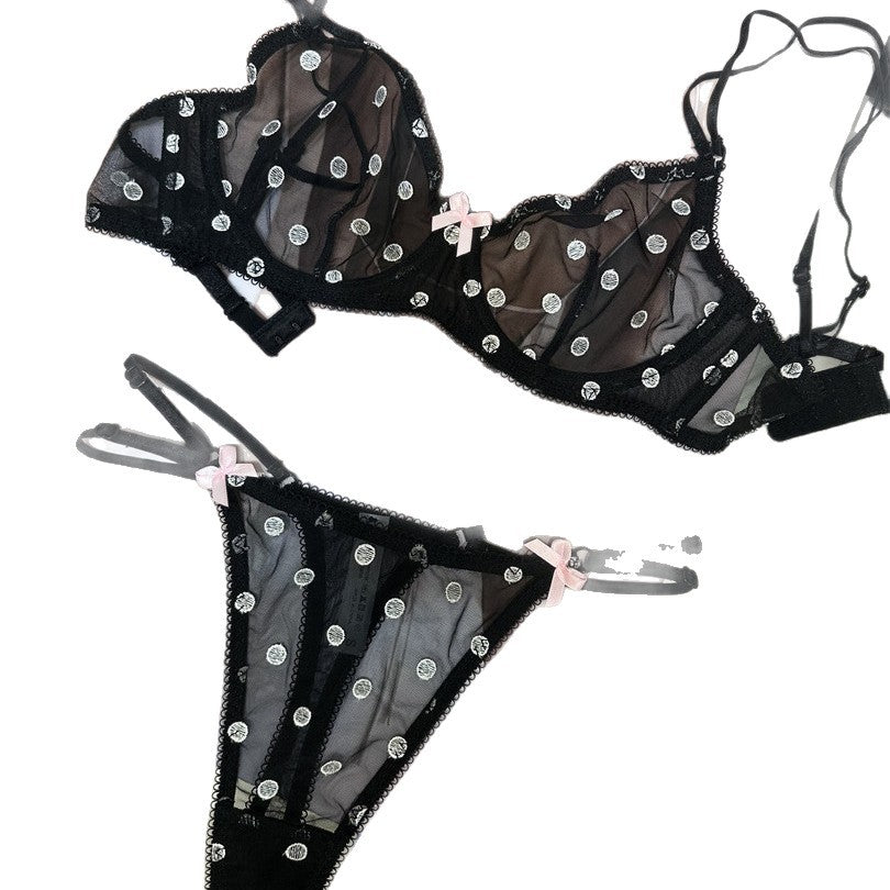 FREEDOMBEAUTY | Cross-border polka dot sexy lingerie transparent gathering bra set underwear белье Sexy Bra