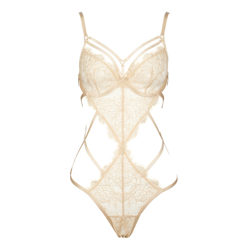 Freedombeauty | FQ2730 champagne gold bronzing back onesie bundled perspective hollowed-out lace sexy hip fun Europe and America
