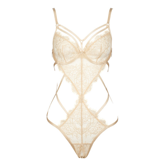 Freedombeauty | FQ2730 champagne gold bronzing back onesie bundled perspective hollowed-out lace sexy hip fun Europe and America