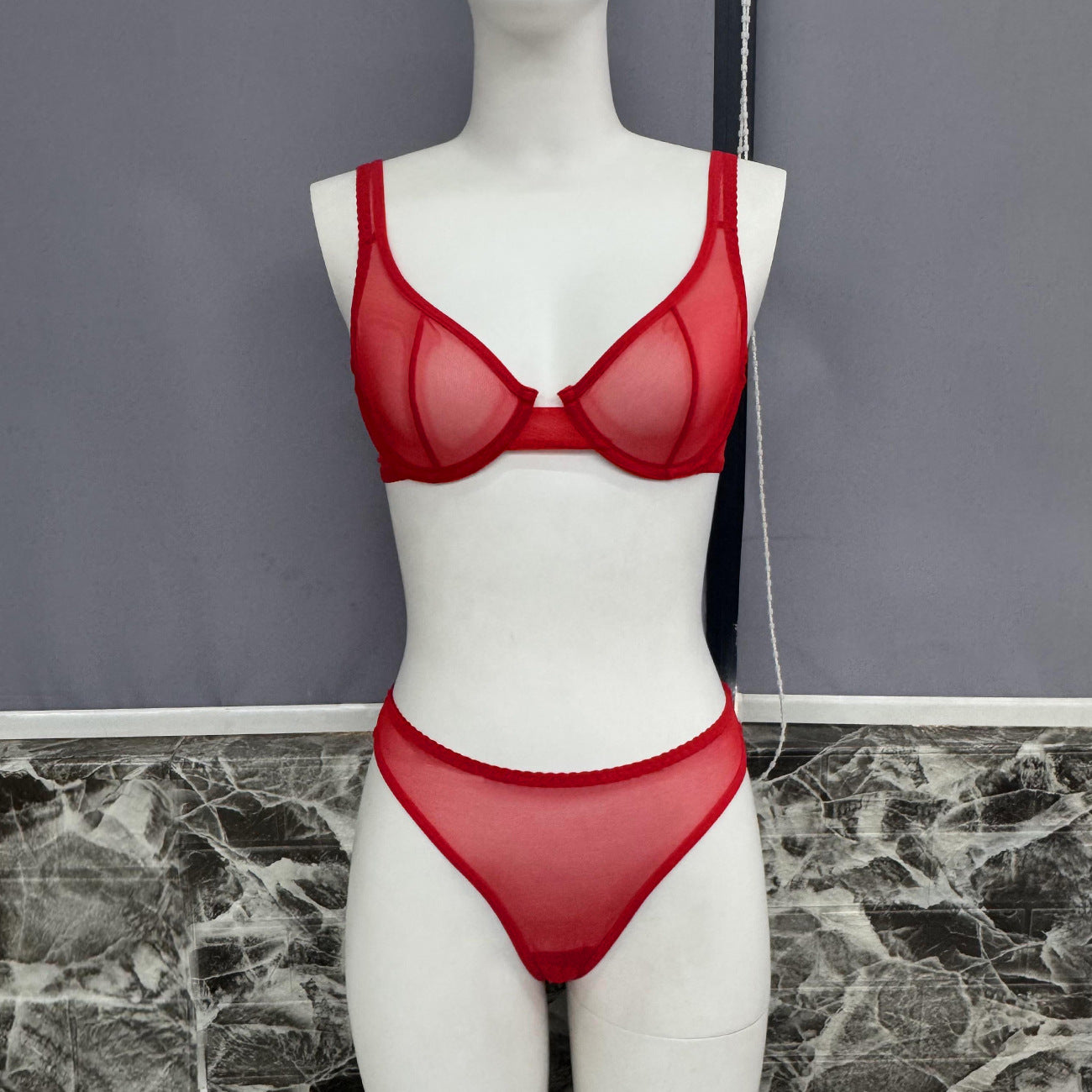 FREEDOMBEAUTY | Sexy leopard print underwear French bra ultra-thin mesh sex set perspective