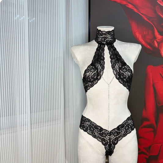 FREEDOMBEAUTY | FQ2294 neck lace removable rhinestone sexy women's onesie white cross-border European and American teddy