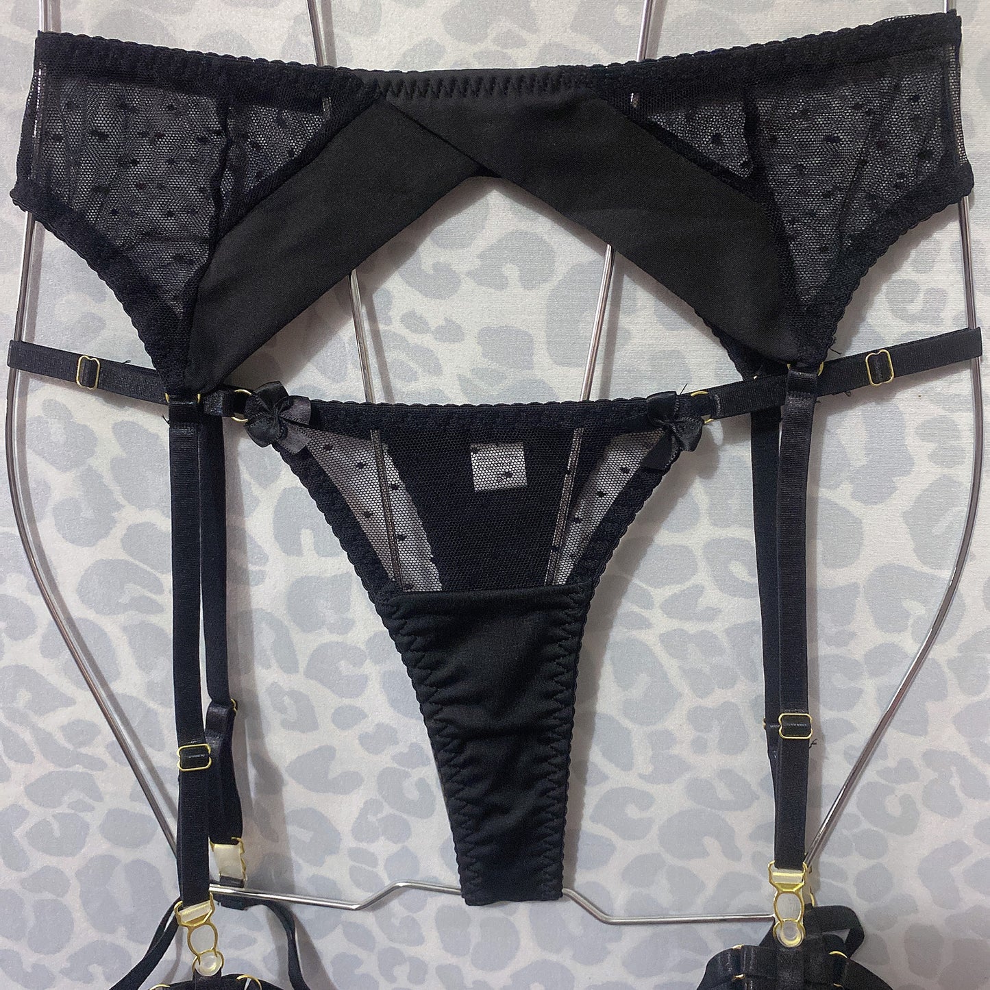 FREEDOMEBEAUTY | Popular European and American cross-border new black polka dot splicing bra perspective sexy bow love underwear set women