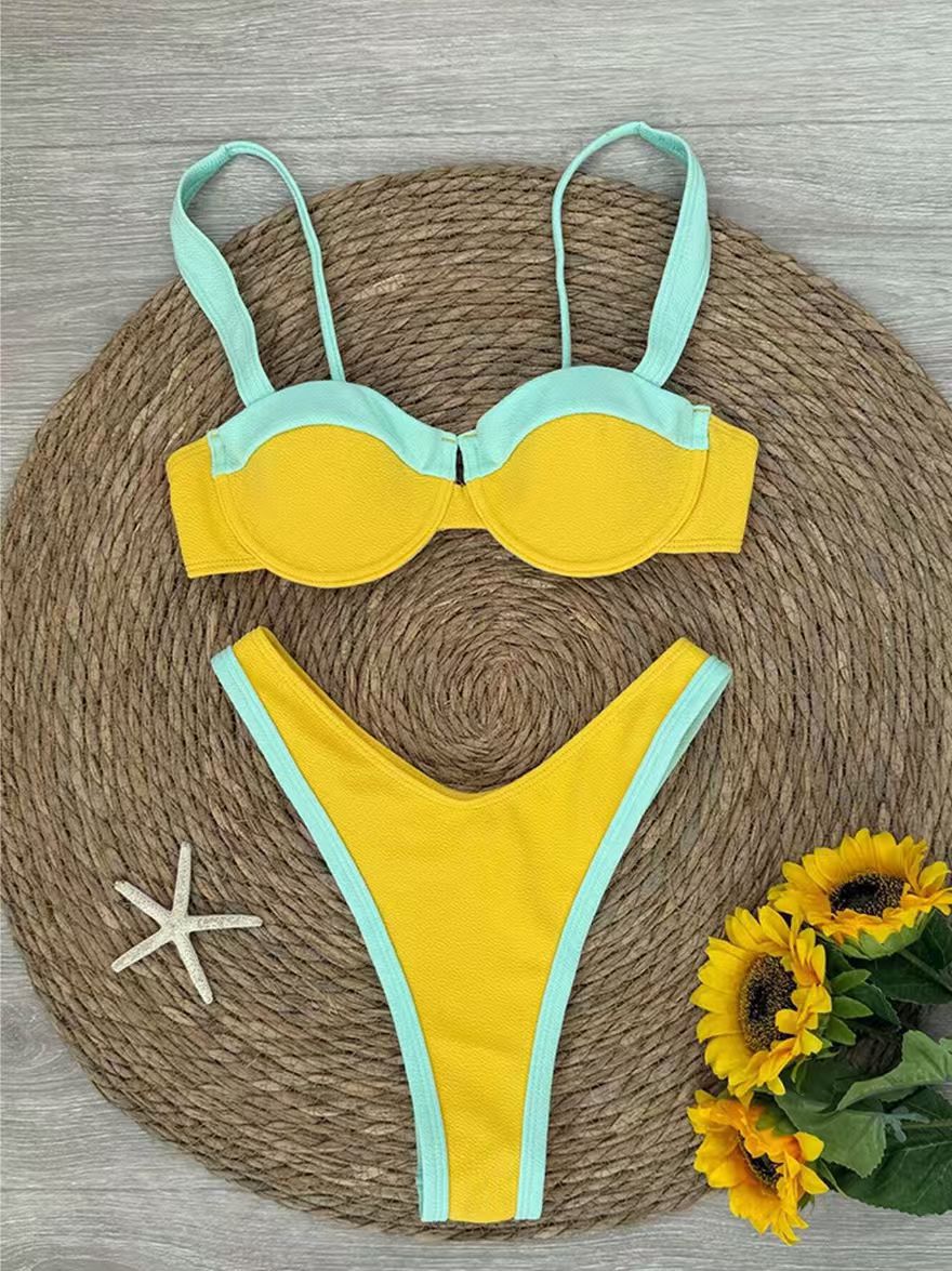 FREEDOMBEAUTY | Splicing split swimsuit women's 2025 new Amazon high-waisted bikini sexy seaside swimsuit