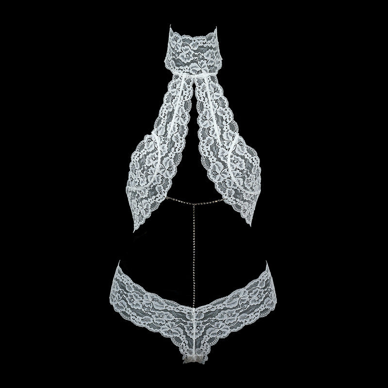 FREEDOMBEAUTY | FQ2294 neck lace removable rhinestone sexy women's onesie white cross-border European and American teddy