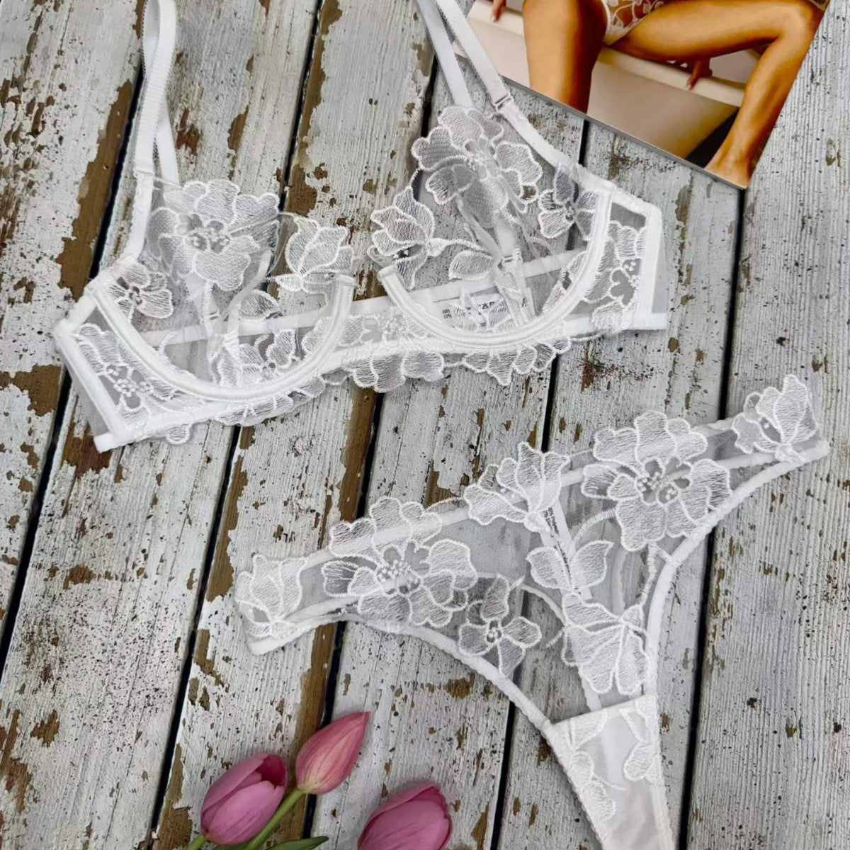 FREEDOMBEAUTY | French Lace Underwear Thin Embroidery Big Breasts Small Steel Rim Anti-Sagging Bra Gather Bra Set Sexy Bra