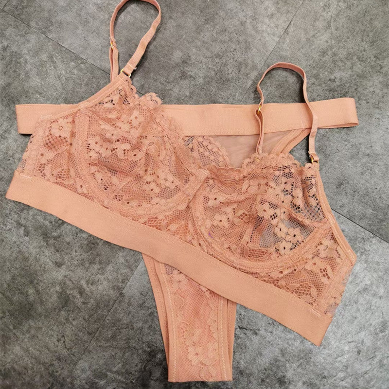 FREEDOMBEAUTY | Bra ultra-thin lace underwear sexy seduction rimless triangle cup thong bra sexy lace underwear