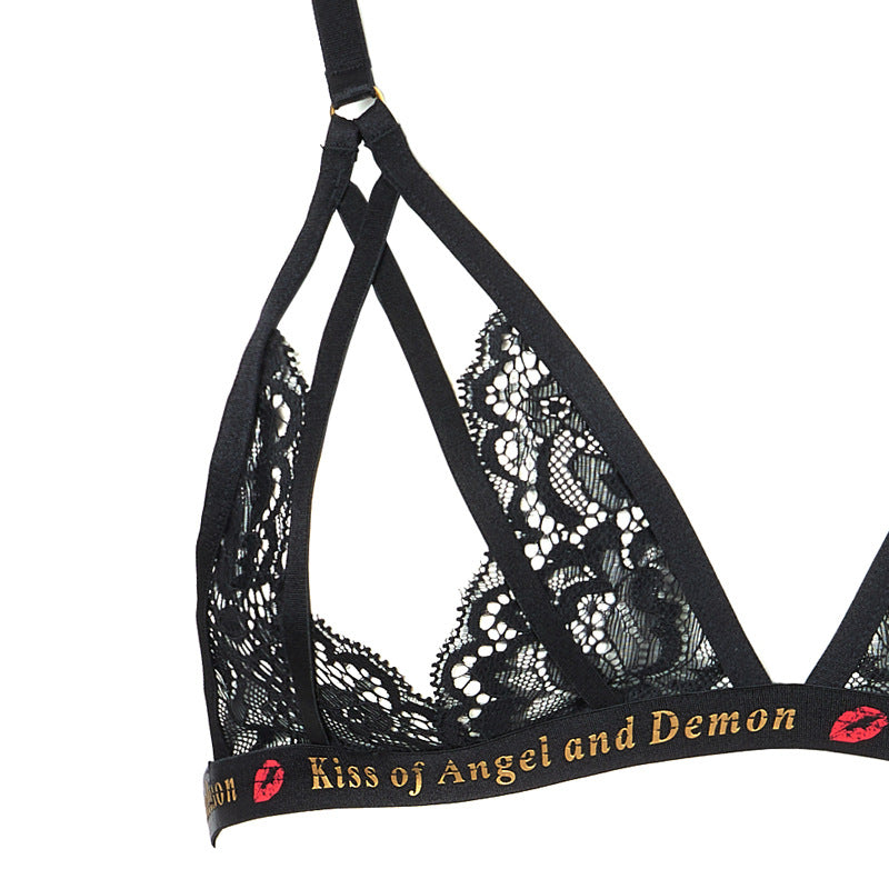 FREEDOMBEAUTY | FQ2807 No steel rim exposed breasts cross belt open crotch low waist underwear women's free-to-take sexy suit cross-border black underwear