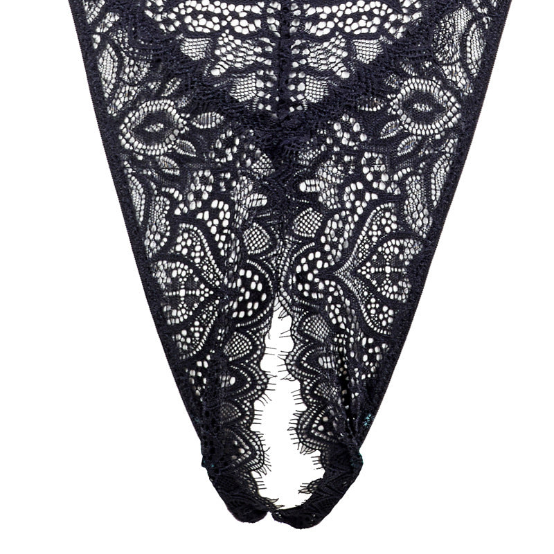 Freedombeauty | FQ2715 Elastic Eyelash Lace Slim Fit Large Halter Deep V Neck Open Crotch Black onesie Export Amazon