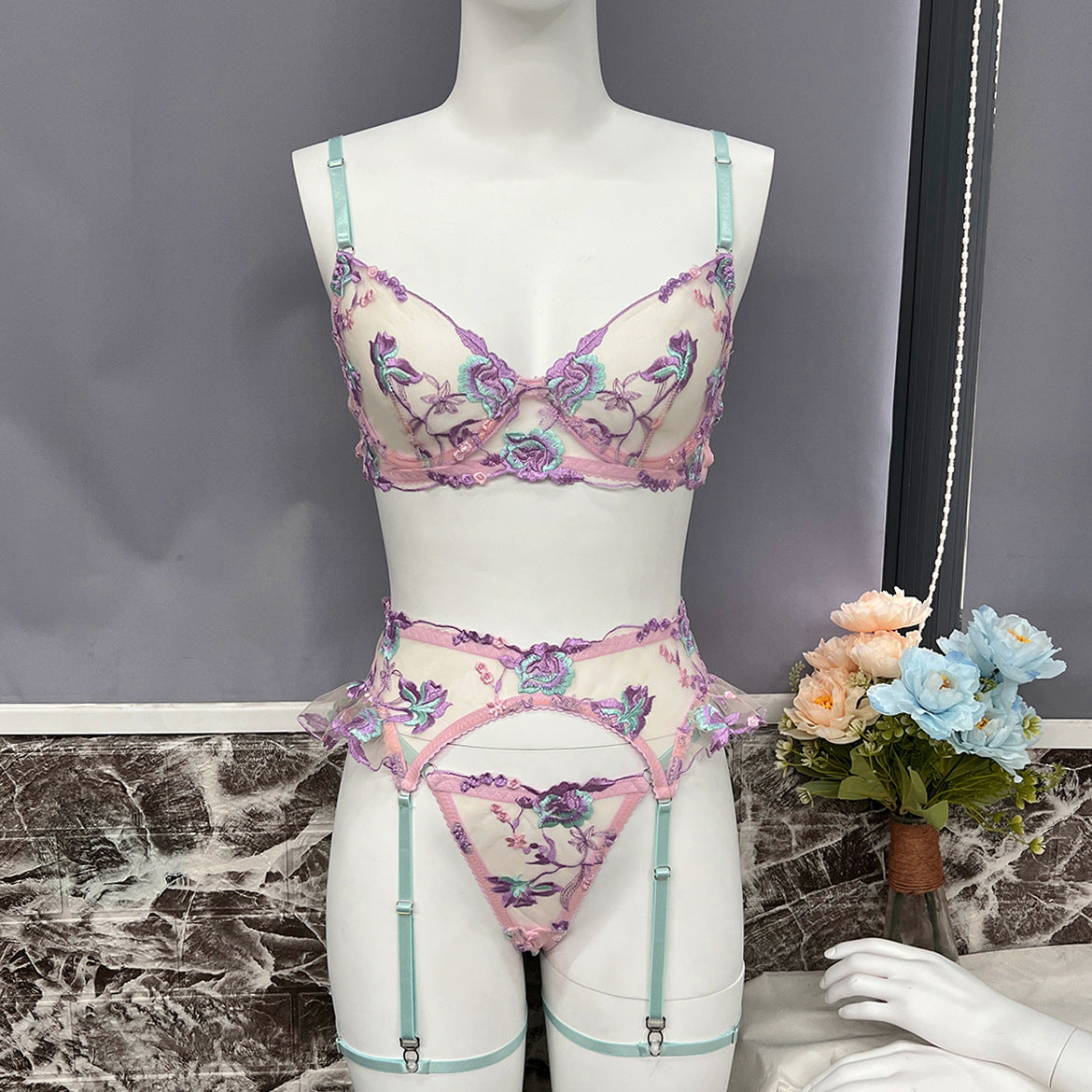 freedombeauty|Heavy Industry Embroidery Splicing Straps Sex Underwear Sex Underwear Kit