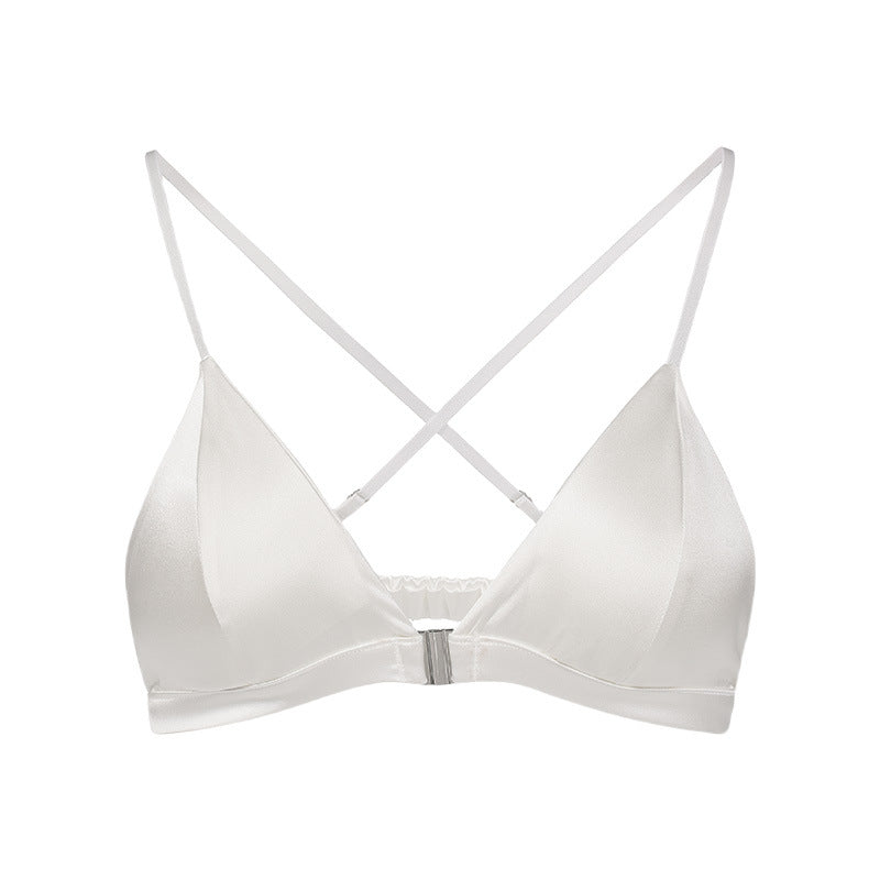 FREEDOMBEAUTY | mulberry silk new gold three-tower silk French underwear women's front buckle mulberry silk sexy deep V steel-rimless French bra