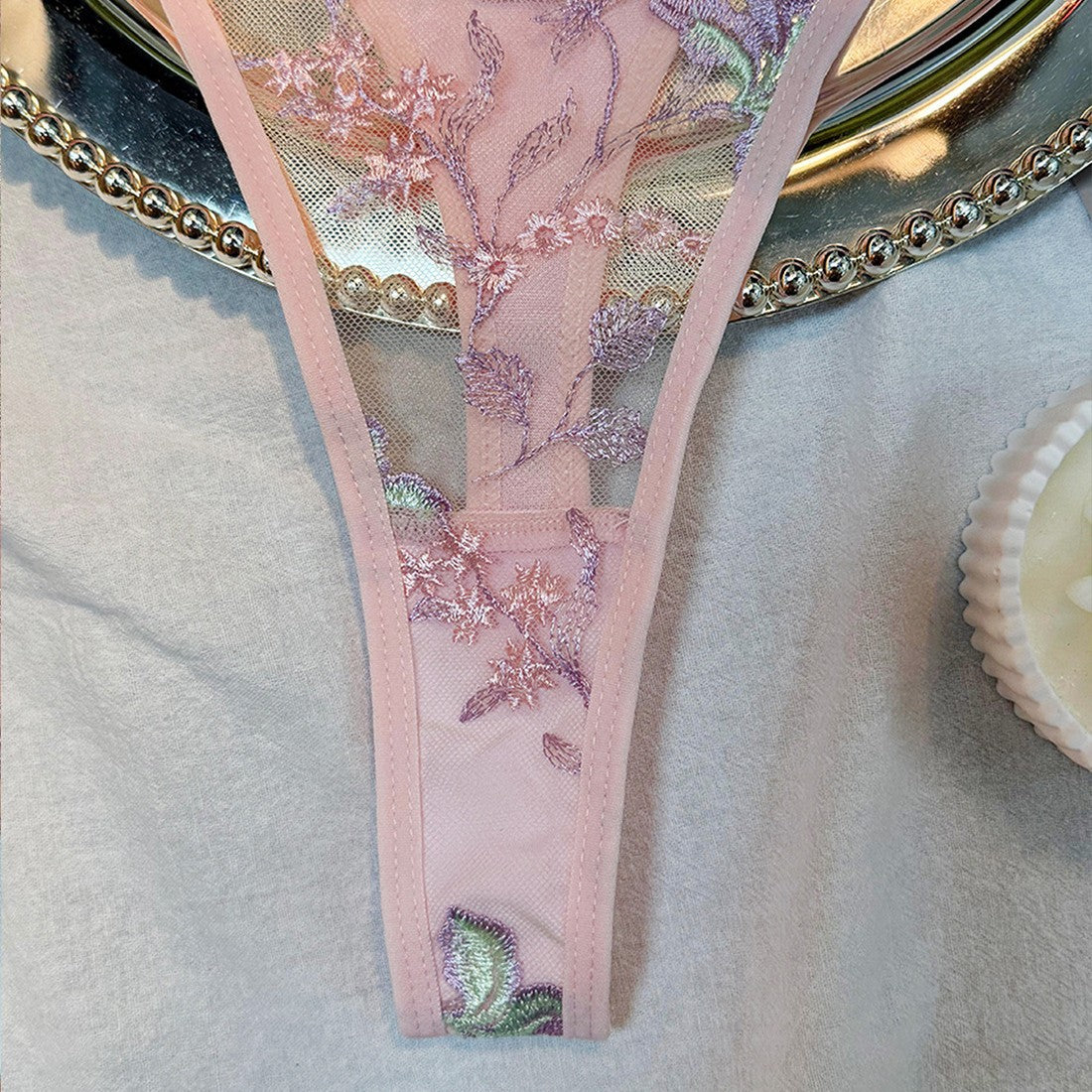 FREEDOMBEAUTY | Cross-border foreign trade INS new Valentine's Day honeymoon sexy mesh flower embroidery perspective underwear women's two-piece set