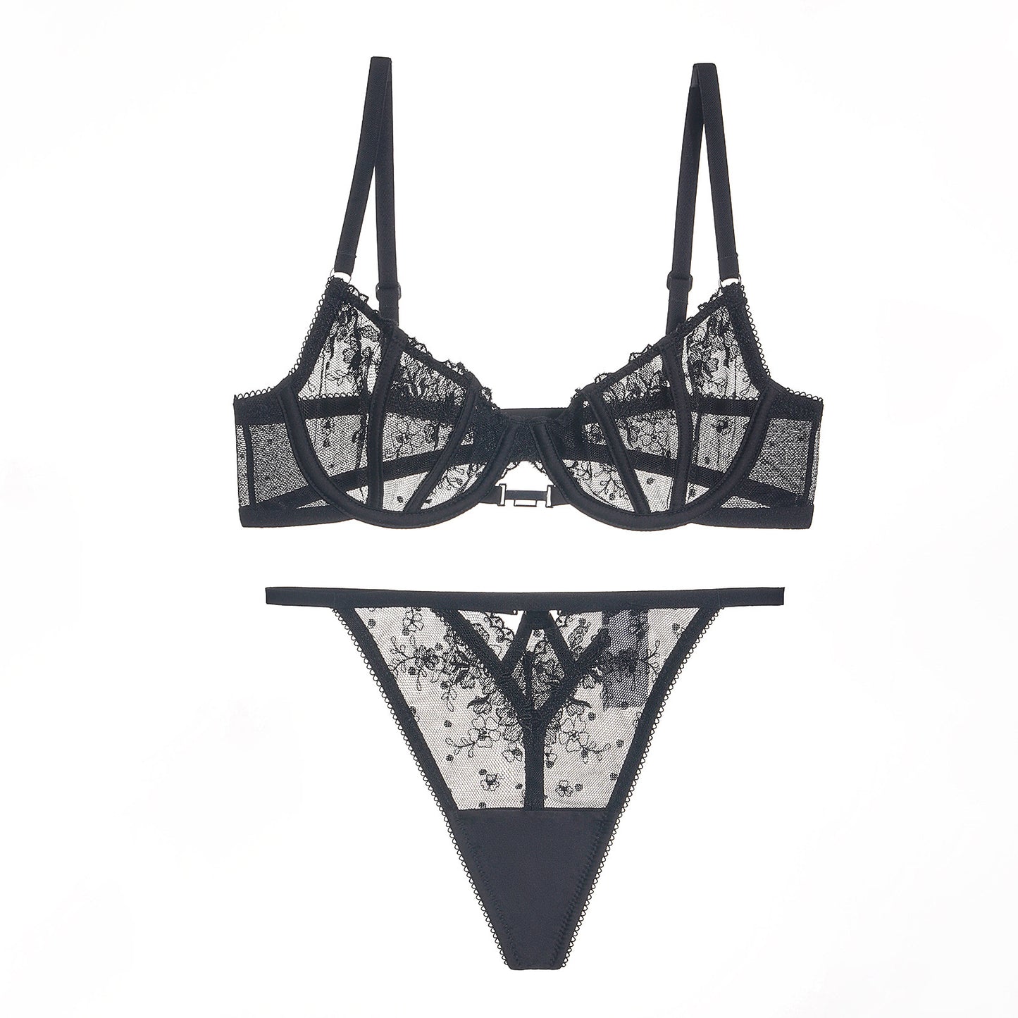 FREEDOMBEAUTY | Cross-border exclusive supply for Amazon, European and American erotic underwear, embroidered thin perspective women's sexy bra T