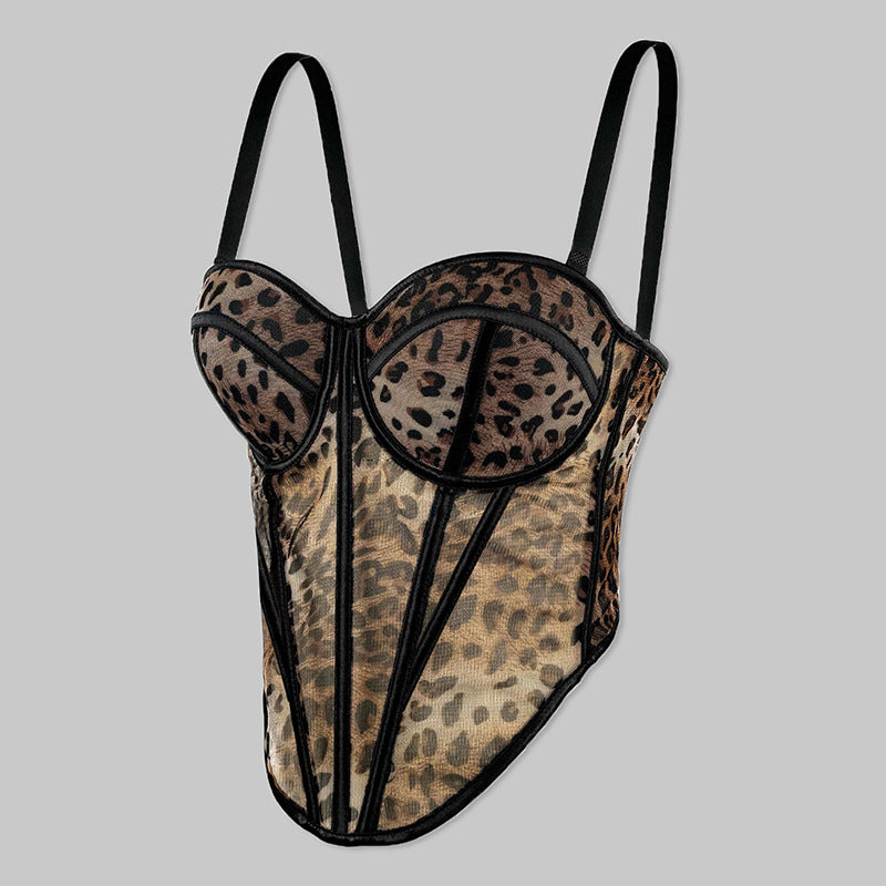 freedombeauty｜Sexy leopard print fish bone bra shaping small suspender bra women's pure desire bra DB1766