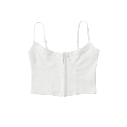 FREEDOMBEAUTY | Sexy embroidery splicing small suspender summer new versatile slim-fit short Spice Girl waist bottom vest