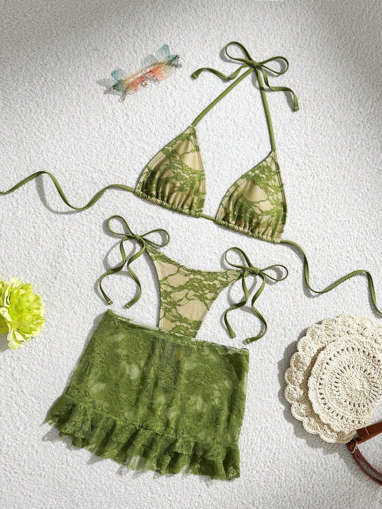 FREEDOMBEAUTY | 2026 New Short Skirt Three-piece Lace Double Fabric Bikini Suit Swimsuit Female Factory Direct Sales