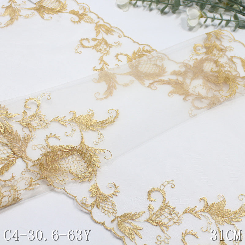 freedombeauty|White Mesh Double-Sided Vintage Flower Embroidery Trim Curtain Sofa Cushion Lace Trim DIY Accessories