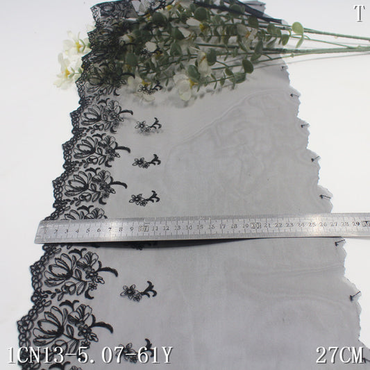 Freedombeauty | Black Unilateral Antique Style Flower Mesh Embroidery Lace Clothing Home Textile 27cm Lace Accessories