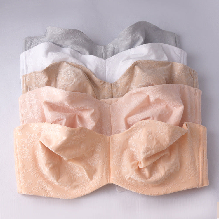 Freedombeauty | Jacquard Seamless Strapless Push up Anti-Slip plus Size Bra Big Chest Small Breast Holding Tube Top Underwear for Women