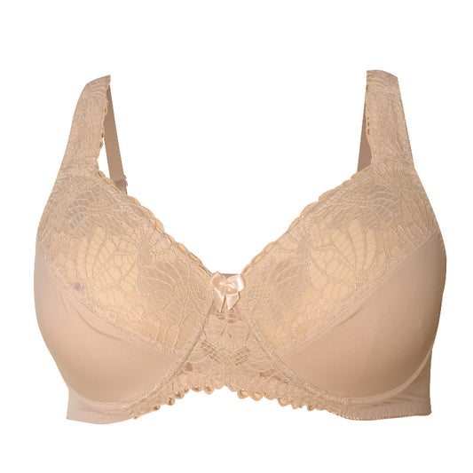 Freedombeauty | Flesh Color Ultra-Thin Summer Plump Girls plus Size Bra European and American Version Sexy Lace Wide Shoulder Strap Underwear Bra 75c8