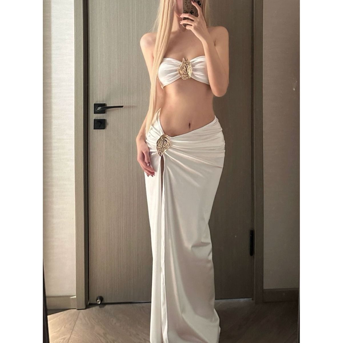 freedombeauty|European and American Style Thai Sexy Bikini Three-Piece Set Strapless Hot Girl Pure Desire Style Hot Spring Long Dress Vacation Beach