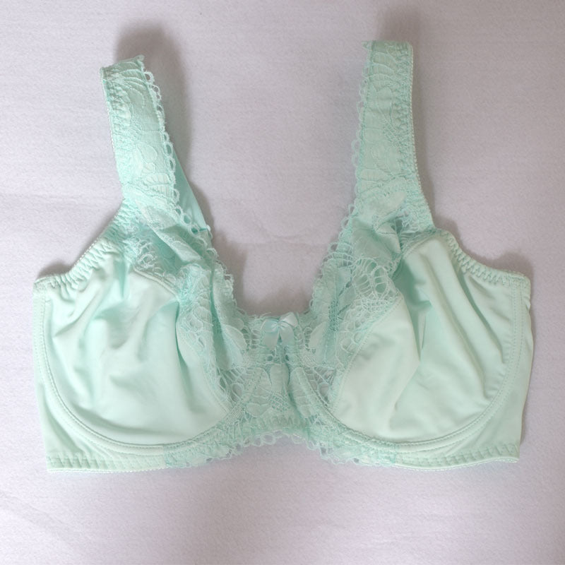 Freedombeauty | Light Blue Lace Sponge Shoulder Strap Ultra-Thin with Steel Ring Big Chest Display Small-Large Size Bra Push up CDE Cup