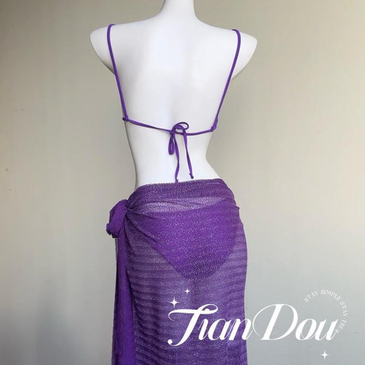 freedombeauty|[Rosemary] High-end Purple Brightening Hot Spring Swimwear Bikini Three-piece Set for Women