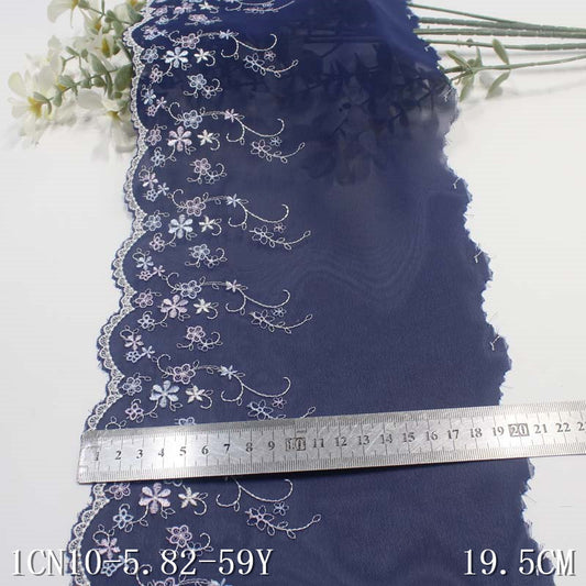 Freedombeauty | Blue Chiffon Unilateral Polyester Thread Small Flower Embroidery Lace DIY Curtain Sofa Cushion Lace Accessories