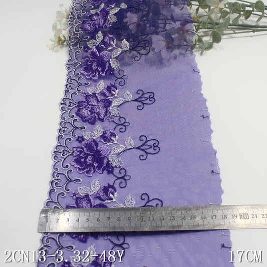 Freedombeauty | Blue Grenadine Unilateral French Two-Tone Flower Embroidery Lace Clothing Home Textile Lace Accessories