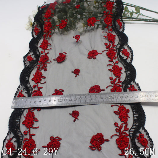 Freedombeauty | Black Red Bilateral Antique Floral Mesh Embroidery 26cm Curtain Sofa Cushion Lace Accessories DIY