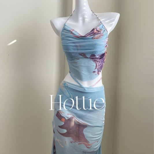freedombeauty|2024 New Two-Piece Skirt Style Three-Piece Swimsuit Small Chest Underwire Gathered Long Skirt Beach Vacation Swimwear