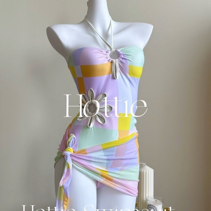 freedombeauty|[Rainbow Bubbles] Summer High-Quality Sexy Hollow-Out Floral One-Piece Swimsuit Bikini Dopamine Pure Desire